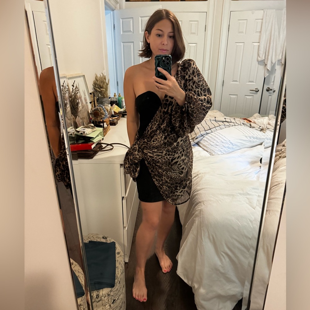 Nasty Gal black and leopard print dress (size 8)